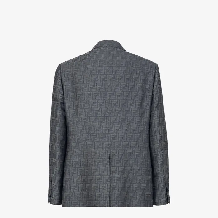 Man Blue Jacquard Fabric Jacket Blue Fendi Jackets and Suits