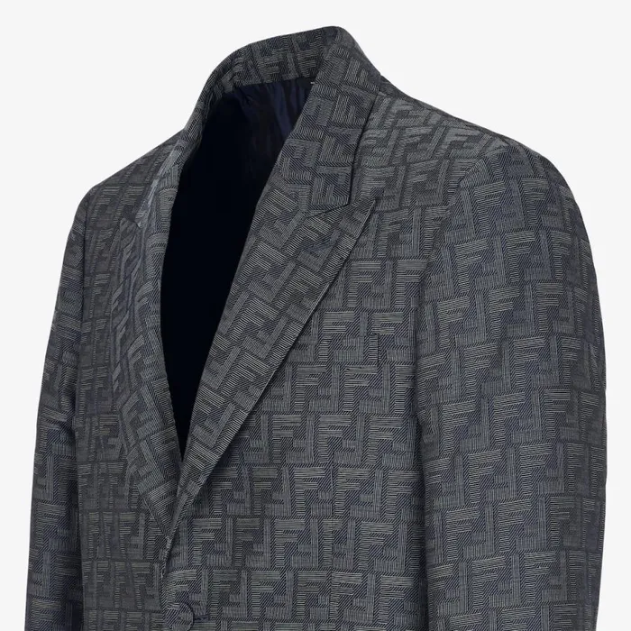 Man Blue Jacquard Fabric Jacket Blue Fendi Jackets and Suits