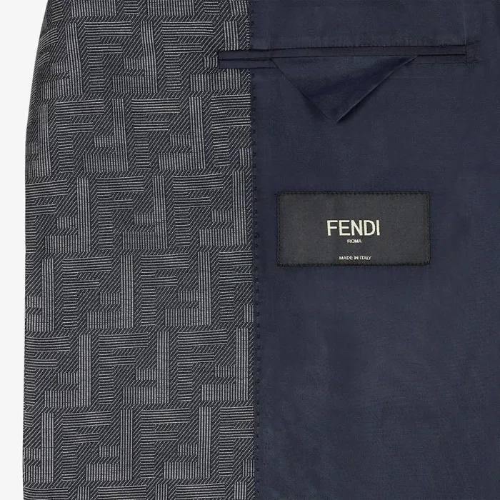Man Blue Jacquard Fabric Jacket Blue Fendi Jackets and Suits