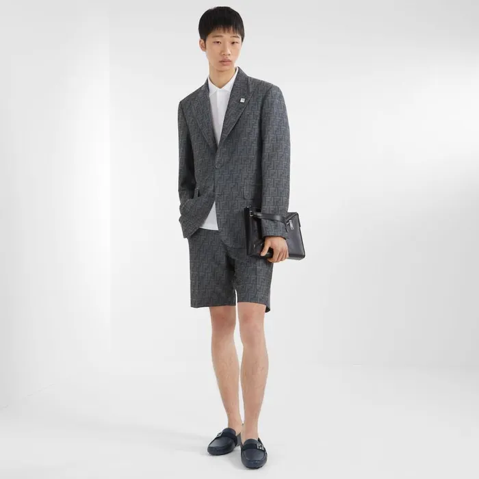 Man Blue Jacquard Fabric Jacket Blue Fendi Jackets and Suits