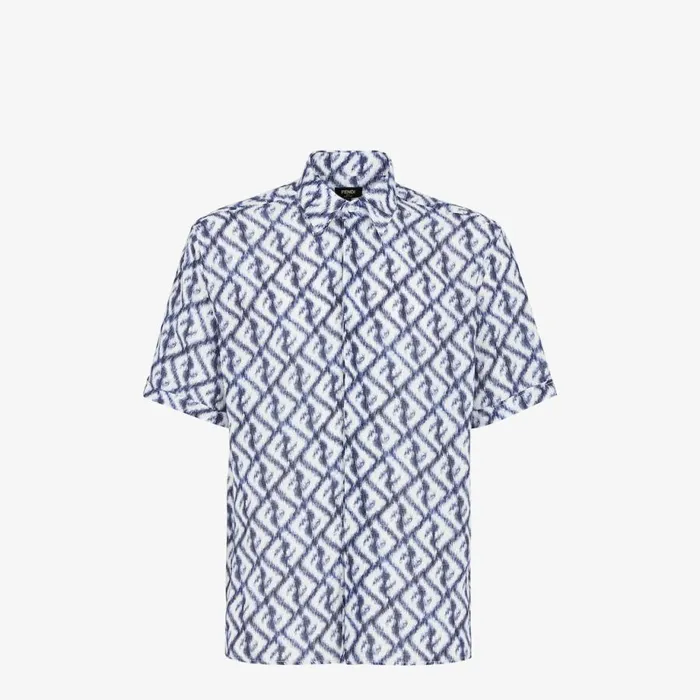 Man Blue Linen Shirt Blue Fendi Shirts