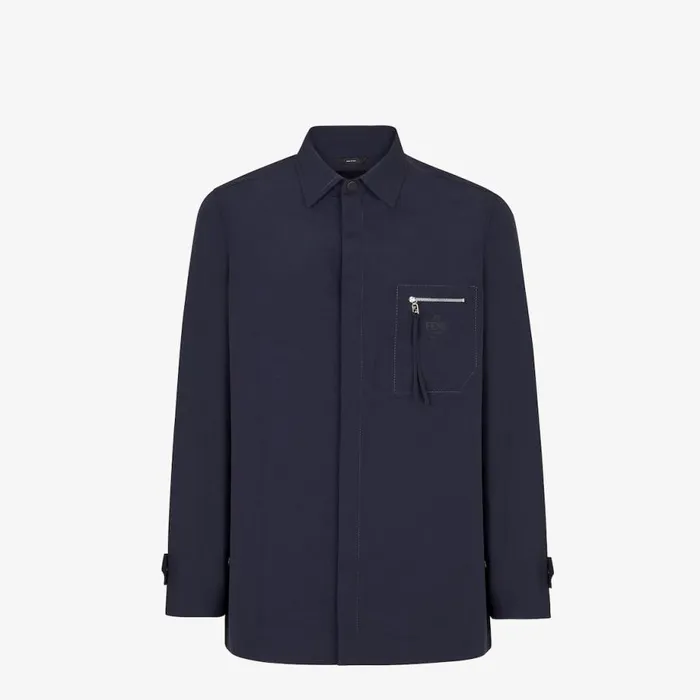 Man Blue Nylon Shirt Blue Fendi Coats and Outerwear