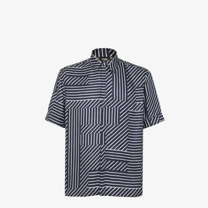 Man Blue Silk Shirt Blue Fendi Shirts