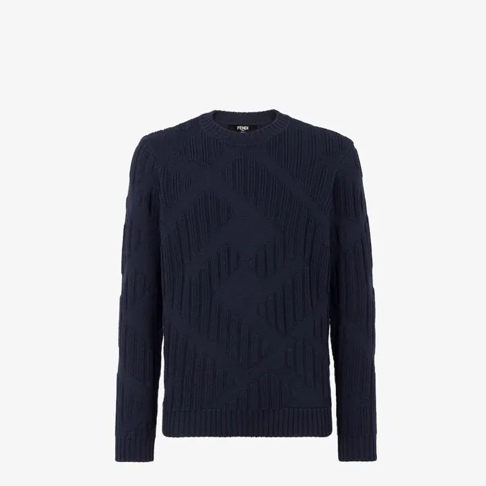 Man Blue Wool Pullover Blue Fendi Knitwear
