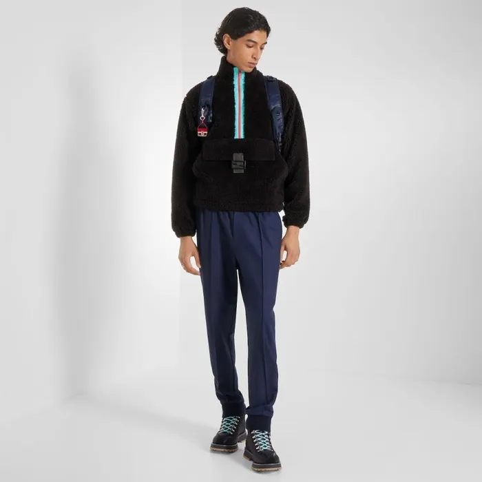 Man Blue Wool Trousers Blue Fendi Jackets and Suits