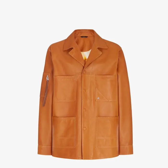Man Brown Leather Jacket Brown Fendi Coats and Outerwear