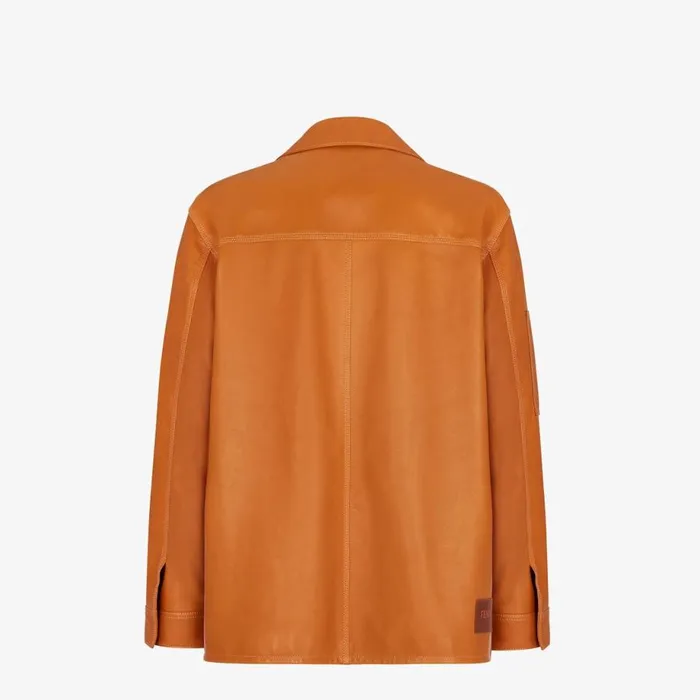 Man Brown Leather Jacket Brown Fendi Coats and Outerwear
