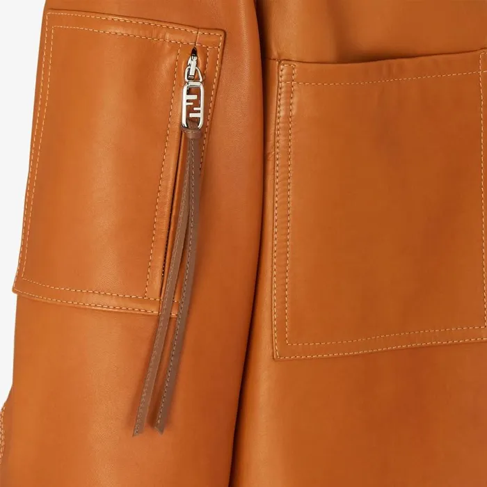 Man Brown Leather Jacket Brown Fendi Coats and Outerwear