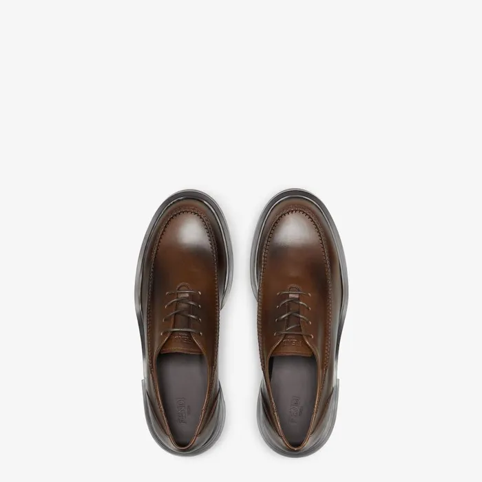 Man Brown Leather Lace Ups Brown Fendi Lace Ups and Boots