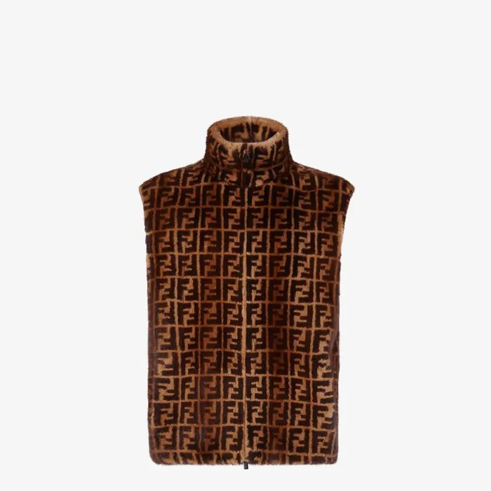Man Brown Mink Gilet Brown Fendi Coats and Outerwear