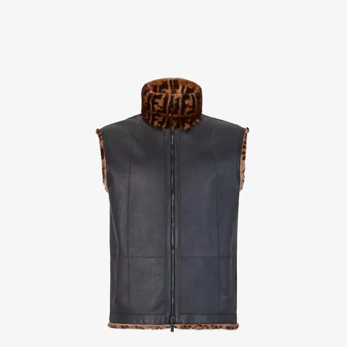 Man Brown Mink Gilet Brown Fendi Coats and Outerwear