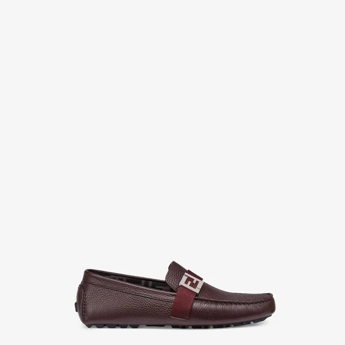Man Burgundy Leather Drivers Red Fendi Loafers and Mocassins