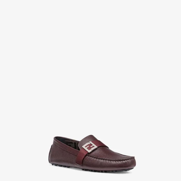 Man Burgundy Leather Drivers Red Fendi Loafers and Mocassins