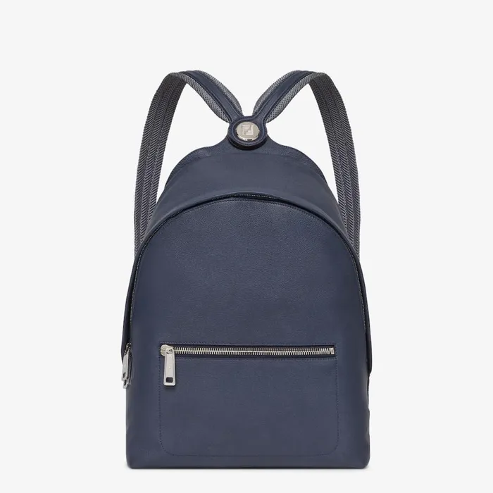 Man Dark Blue Leather Backpack Blue Fendi Backpacks