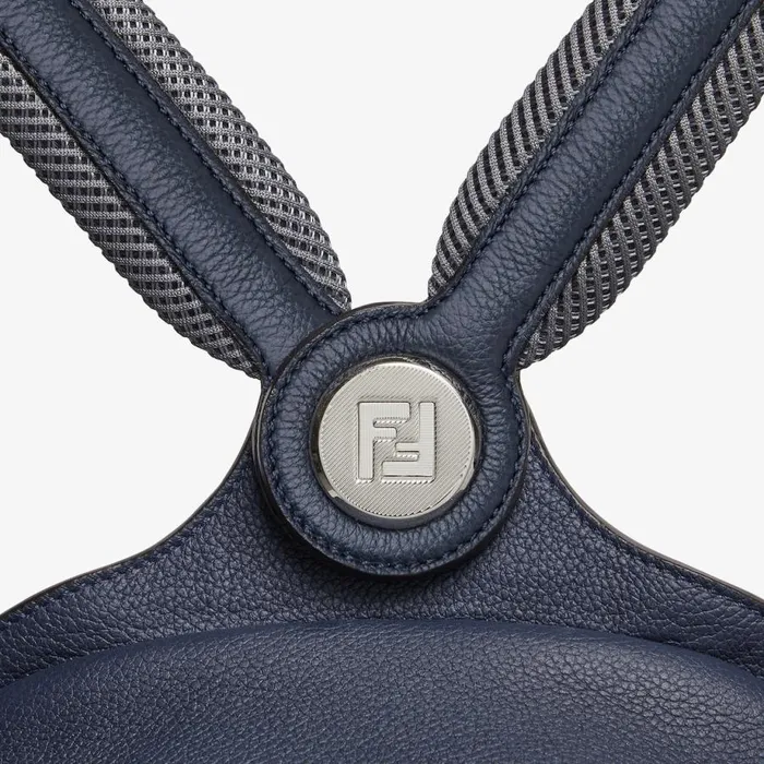 Man Dark Blue Leather Backpack Blue Fendi Backpacks
