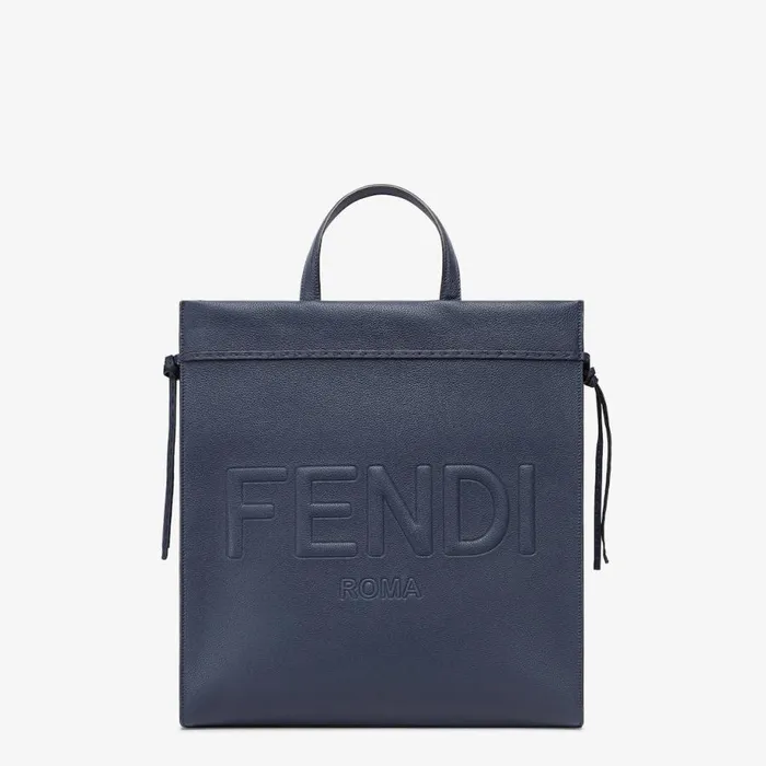 Man Dark Blue Leather Bag Blue Fendi Tote Bags