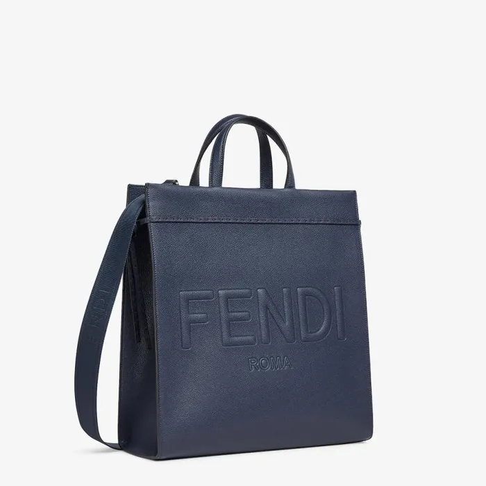 Man Dark Blue Leather Bag Blue Fendi Tote Bags