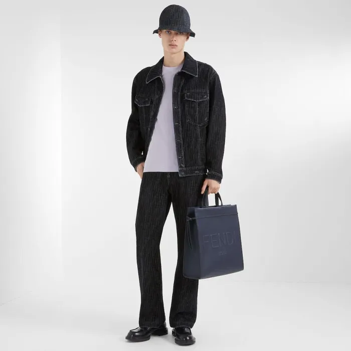 Man Dark Blue Leather Bag Blue Fendi Tote Bags