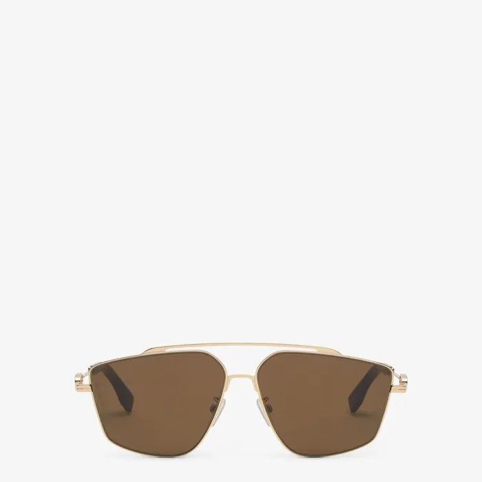 Man Gold Metal Sunglasses With Brown Lenses Brown Fendi Sunglasses