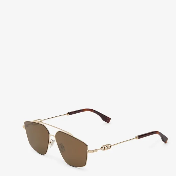 Man Gold Metal Sunglasses With Brown Lenses Brown Fendi Sunglasses
