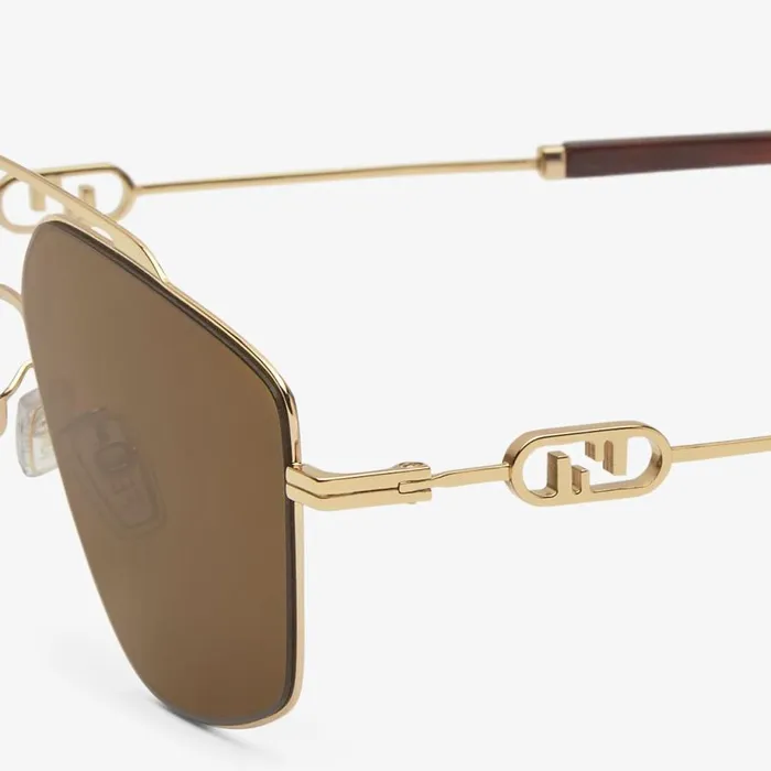 Man Gold Metal Sunglasses With Brown Lenses Brown Fendi Sunglasses
