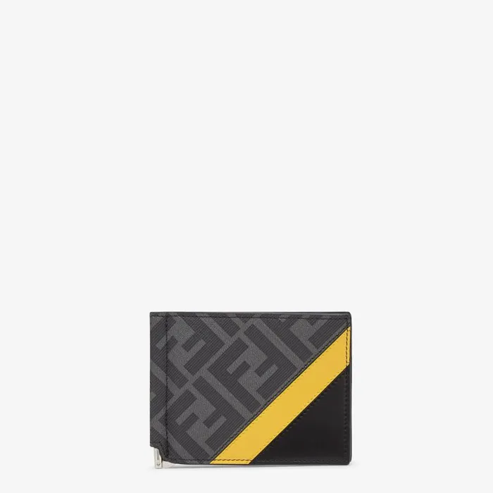 Man Grey Fabric Banknote Clip Grey Fendi Wallets