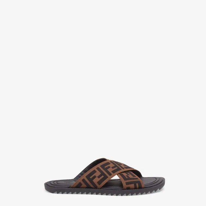 Man Multicolour Fabric Slides Brown Fendi Slides and Sandals