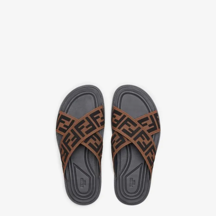 Man Multicolour Fabric Slides Brown Fendi Slides and Sandals