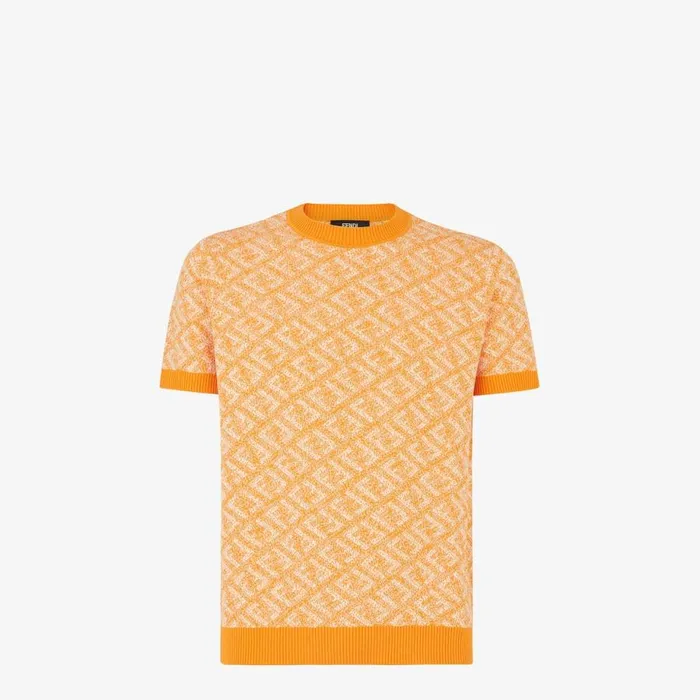 Man Orange Cotton Pullover Orange Fendi Knitwear