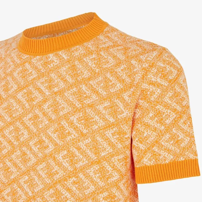 Man Orange Cotton Pullover Orange Fendi Knitwear
