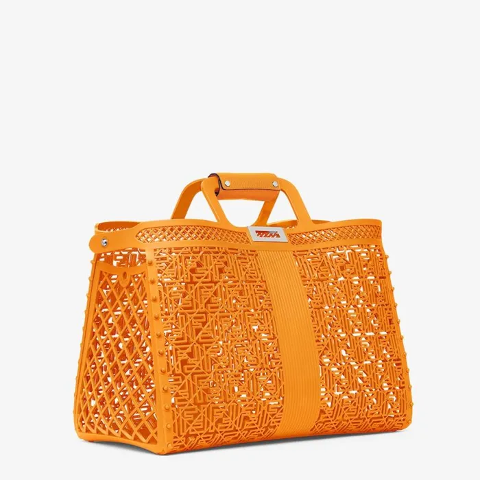Man Orange Recycled Plastic Bag Orange Fendi Tote Bags
