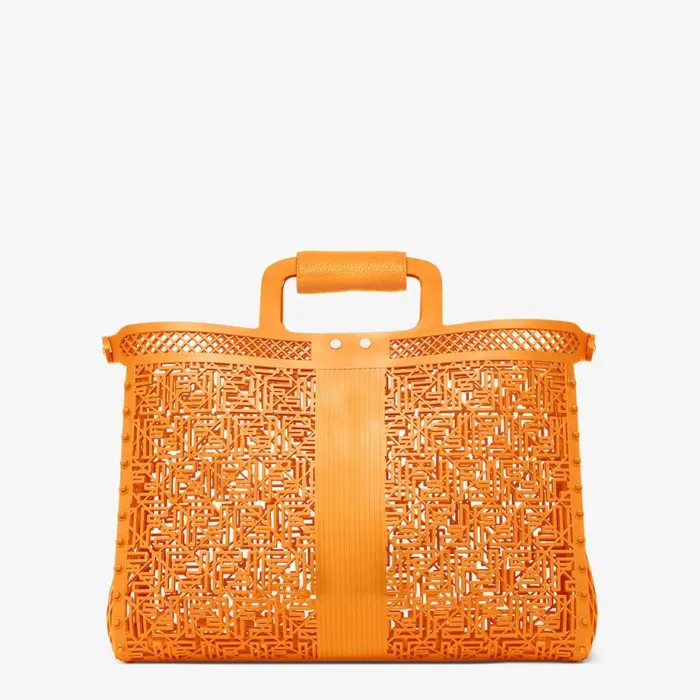 Man Orange Recycled Plastic Bag Orange Fendi Tote Bags