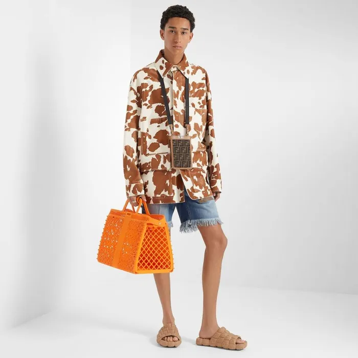 Man Orange Recycled Plastic Bag Orange Fendi Tote Bags