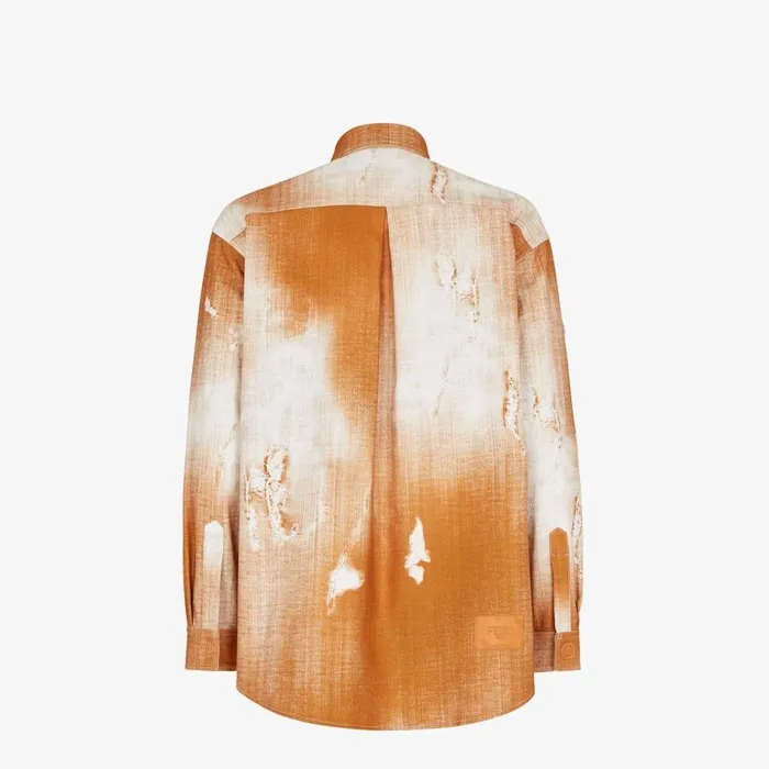 Man Printed Orange Denim Shirt Orange Fendi Coats and Outerwear