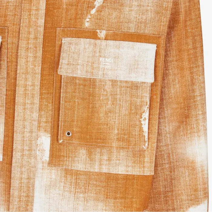Man Printed Orange Denim Shirt Orange Fendi Coats and Outerwear