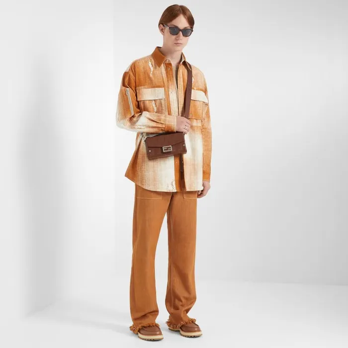Man Printed Orange Denim Shirt Orange Fendi Coats and Outerwear