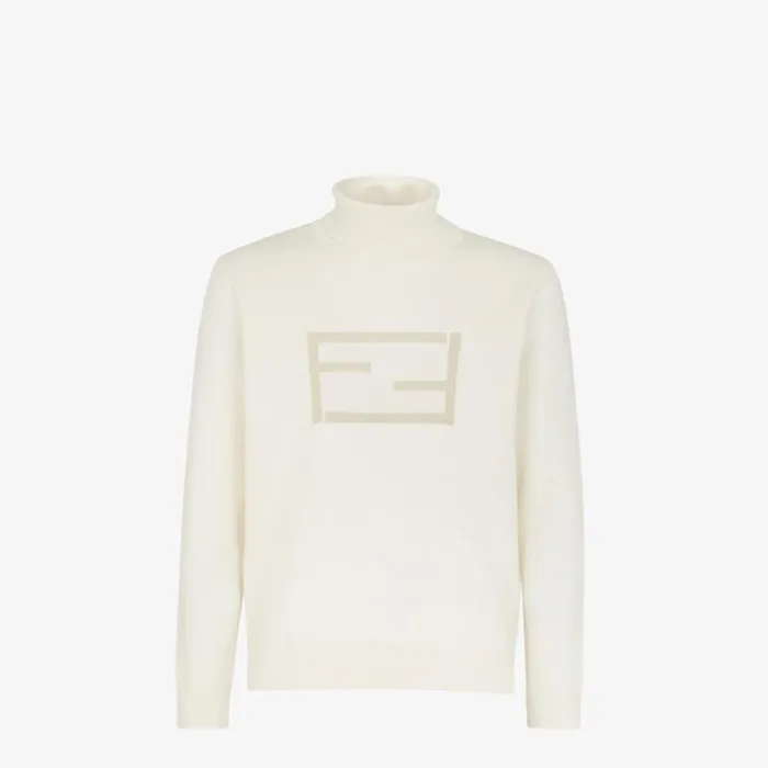 Man White Wool Turtleneck White Fendi Knitwear