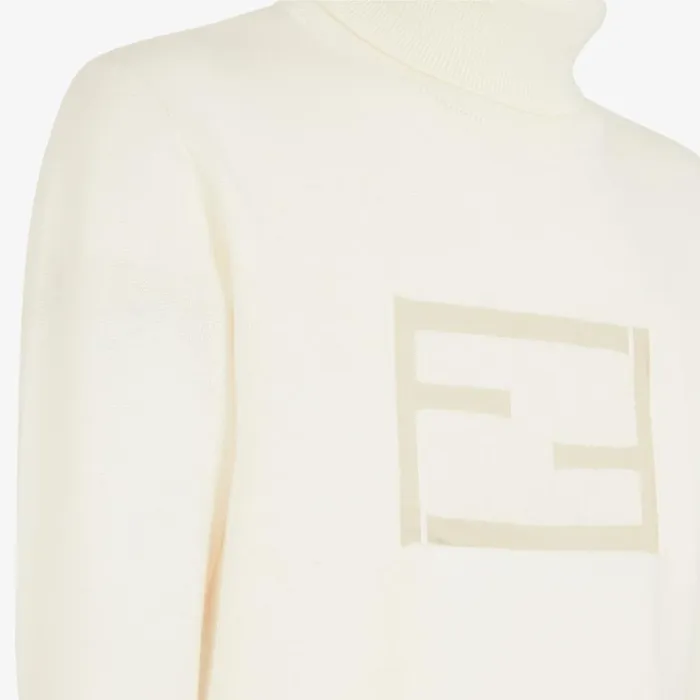 Man White Wool Turtleneck White Fendi Knitwear
