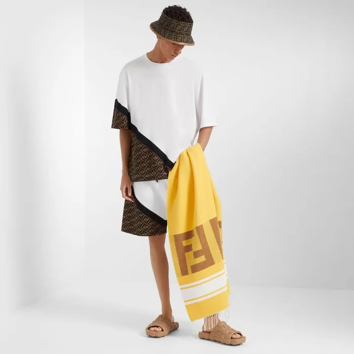 Man Yellow Terry Cloth Beach Towel Yellow Fendi Swimwear