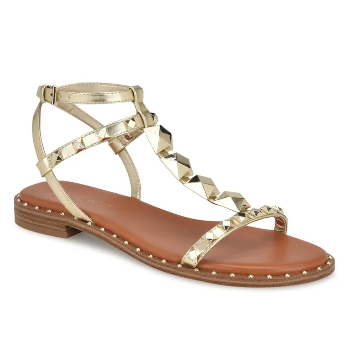 Marcila Studded Ankle Strap Sandals Platino Women Nine West Casual Marcila Studded Ankle Strap Sandals Platino Women Nine West Casual