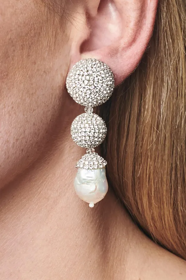 Maribel Earrings 8211 Crystals Baroque Pearl Women Sachin and Babi Earrings