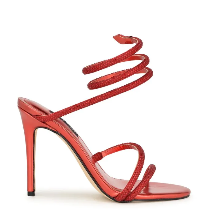 Maskil Ankle Wrap Heeled Sandals Red Women Nine West Heeled