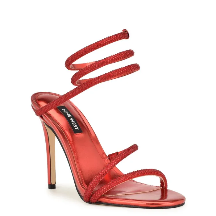 Maskil Ankle Wrap Heeled Sandals Red Women Nine West Heeled Maskil Ankle Wrap Heeled Sandals Red Women Nine West Heeled