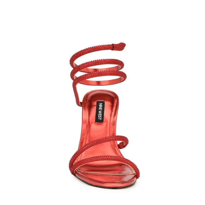 Maskil Ankle Wrap Heeled Sandals Red Women Nine West Heeled Maskil Ankle Wrap Heeled Sandals Red Women Nine West Heeled