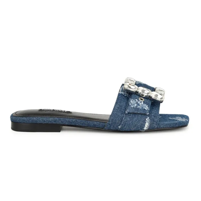 Matter Buckle Flat Sandals Dark Denim Women Nine West Casual