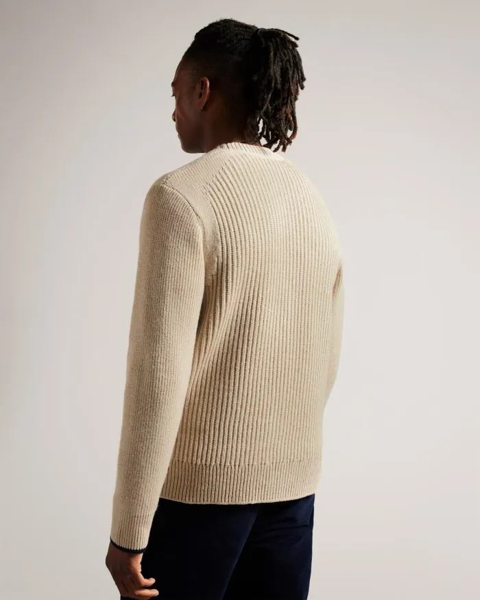 Men ALMAN 8211 Ribbed Wool Cardigan Taupe Ted Baker Jumpers and Knitwear Men ALMAN 8211 Ribbed Wool Cardigan Taupe Ted Baker Jumpers and Knitwear