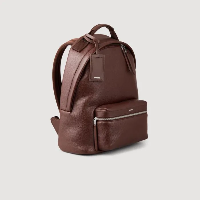 Men Backpacks SANDRO Coated Canvas Backpack Dark Brown