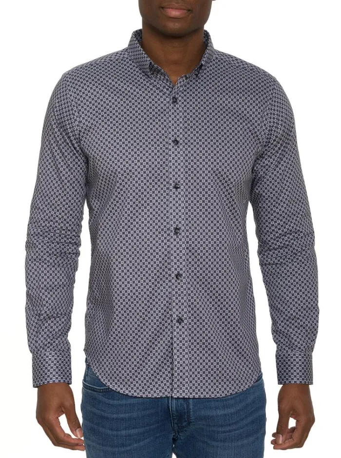 Men BARESE LONG SLEEVE BUTTON DOWN SHIRT Grey Robert Graham Button Down Shirts