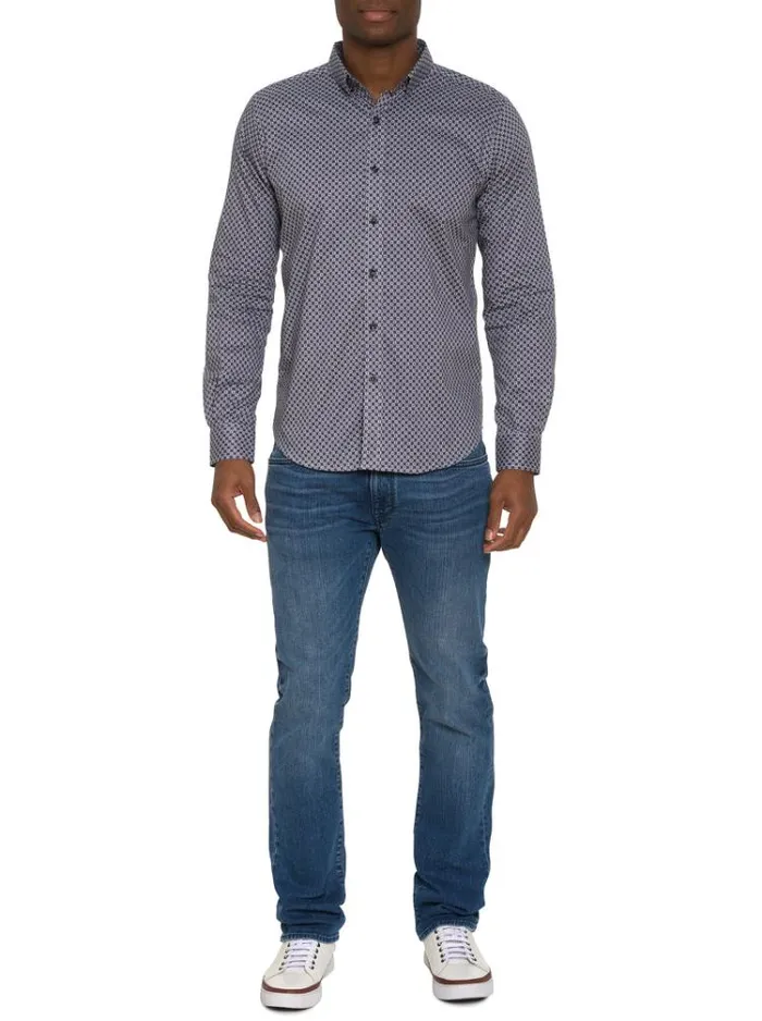 Men BARESE LONG SLEEVE BUTTON DOWN SHIRT Grey Robert Graham Button Down Shirts