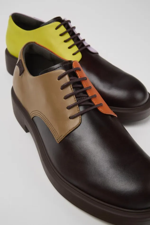 Men Camper Formal Shoes Twins Brown Leather Shoes